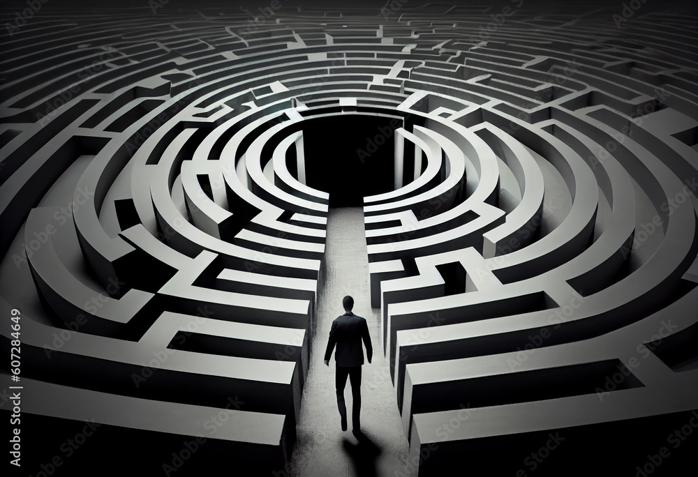 Businessman getting ready to enter a labyrinth concept. Generate Ai. Businessman getting ready to enter a labyrinth concept. Generate Ai.