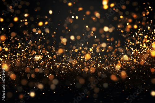 Gold glitter sparking in the air, luxury backdrop, romantic wallpaper, celebration concept abstract background. Generative AI