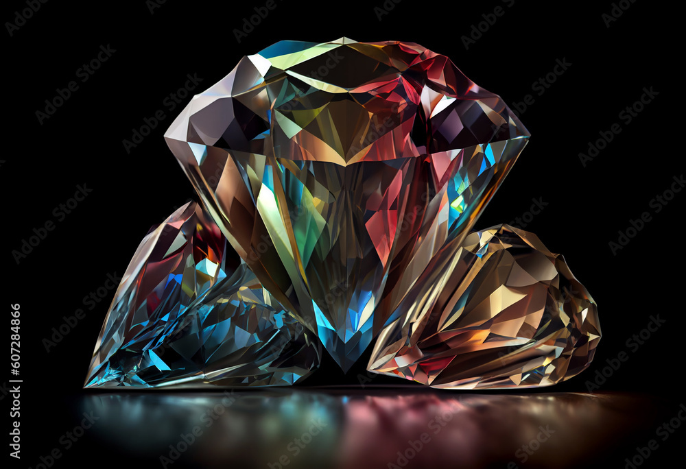 colorful of diamond isolated on dark background. Generate Ai. colorful of diamond isolated on dark background. Generate Ai.