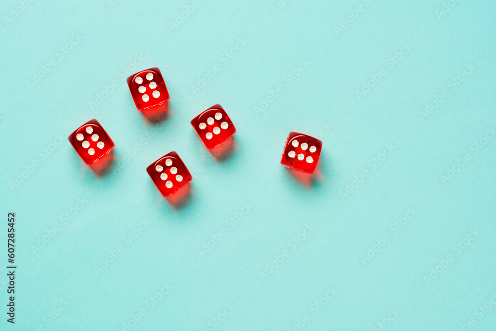 Gaming dice on color background with copy space Gaming dice on color background with copy space