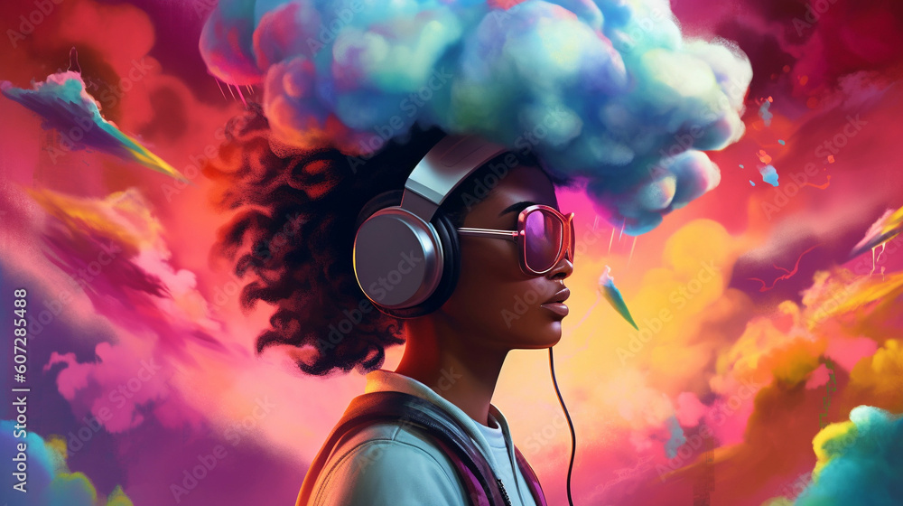 Young woman using virtual reality headset. VR glasses, futuristic, technology, online education, education, video game concept. Generative AI. Young woman using virtual reality headset. VR glasses, futuristic, technology, online education, education, video game concept. Generative AI.