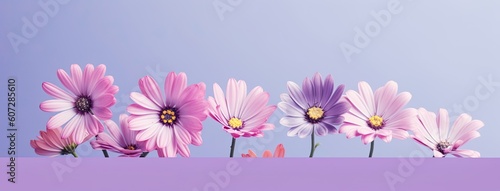 Wild spring and summer flowers on a pastel purple background. Generative AI © Gelpi