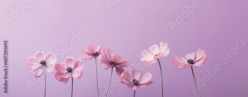 Wild spring and summer flowers on a pastel purple background. Generative AI