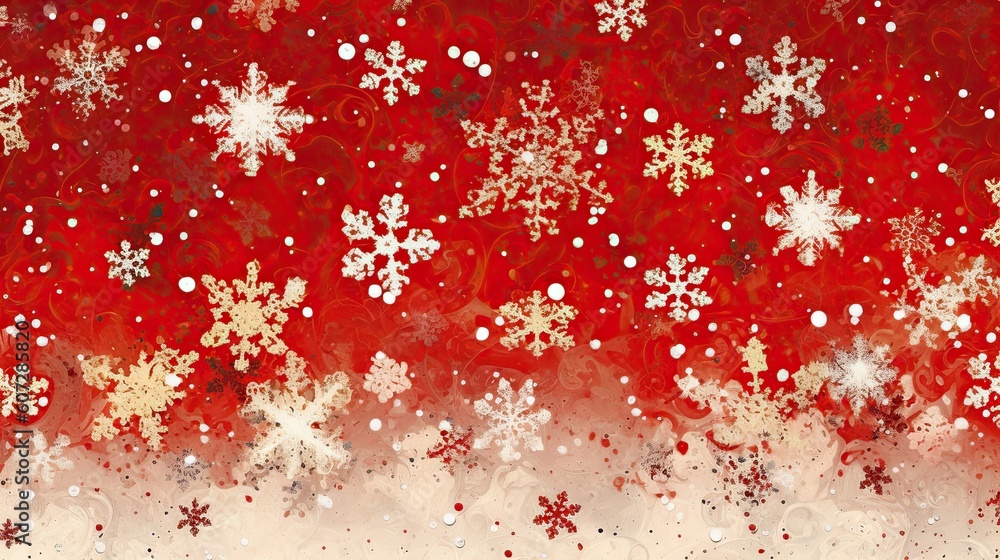 Soft lights and snowflakes on christmas red background. Generative AI Soft lights and snowflakes on christmas red background. Generative AI