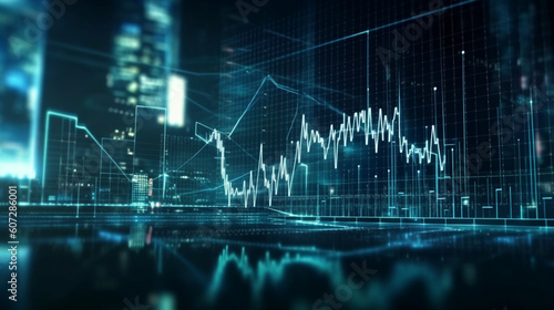 Stock market or forex trading charts and candlestick chart. Generative AI.