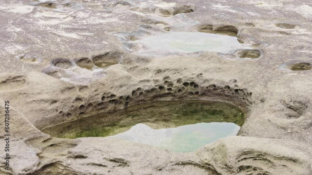 Taiwan Special Attractions| A small pool eroded by seawater on a green stone trough Taiwan Special Attractions| A small pool eroded by seawater on a green stone trough