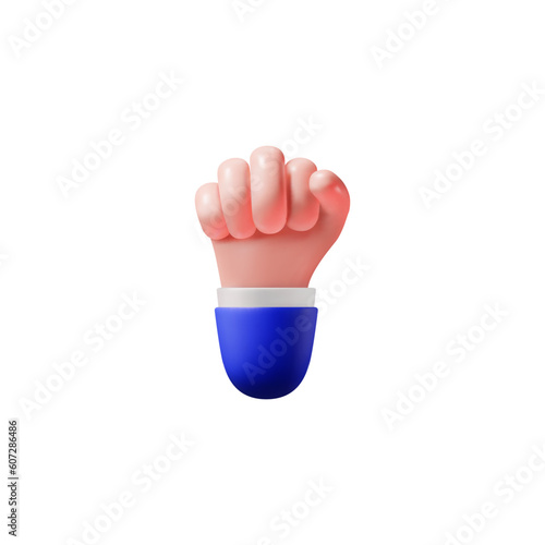 Hand clenched into a fist isolated on white background. 3d hand for web design.