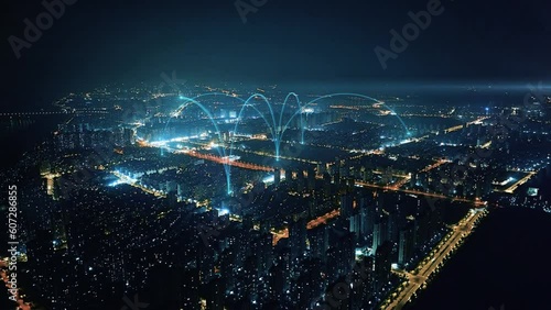Wallpaper Mural smart Connected city skyline. Futuristic network concept, city Technology Torontodigital.ca