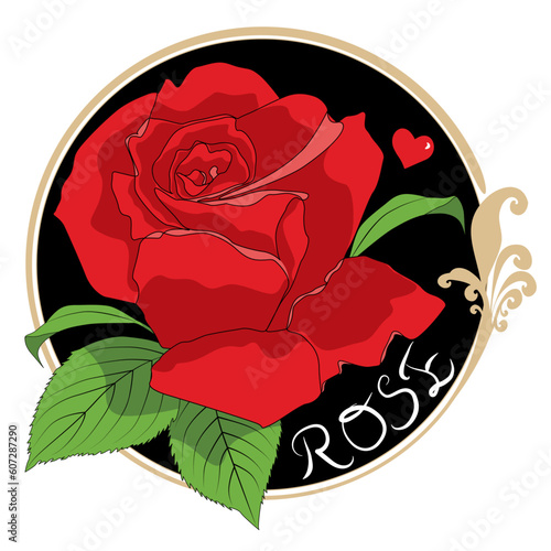 Red rose flower for happy Valentines day postcards. Vector colored elements illustration for tattoo or greeting card and wedding invitation.