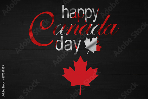 1st of July. Happy Canada Day greeting card. Celebration background with fireworks, flags and text. Vector illustration.
