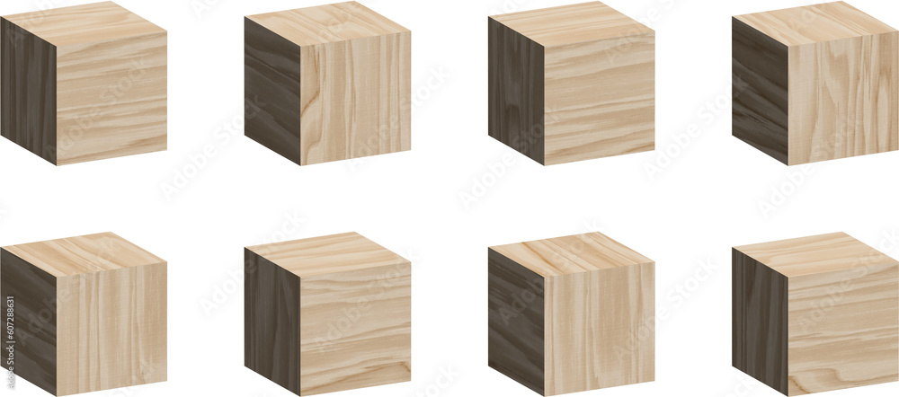 Set of wooden cubes isolated on white background, 3d rendering Set of wooden cubes isolated on white background, 3d rendering
