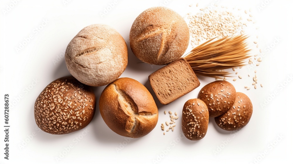 Composition with bread and rolls isolated Generative AI