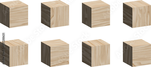 Fototapeta Naklejka Na Ścianę i Meble -  Set of wooden cubes isolated on white background, 3d rendering