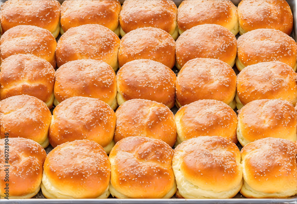 Tray of Brioche buns. Food and pastry art photography from Generative AI