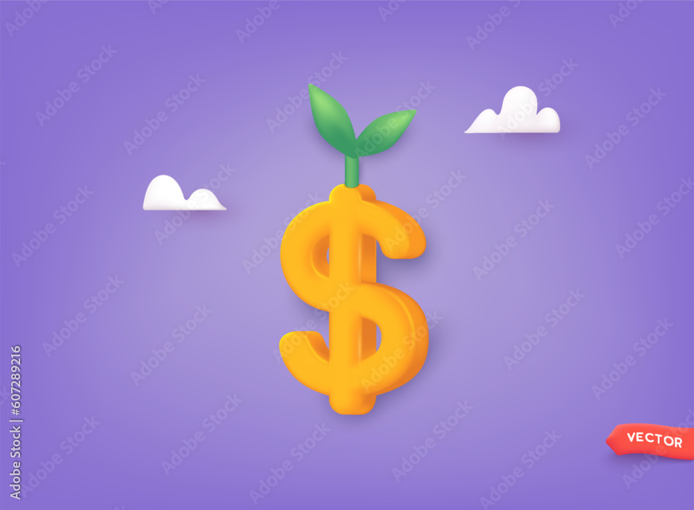 Golden Dollar Currency money 3D icon. Finance growth and money growth. 3D Web Vector Illustrations. Golden Dollar Currency money 3D icon. Finance growth and money growth. 3D Web Vector Illustrations.