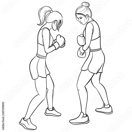Woman boxing. Girls sparring. Illustration on transparent background © tiena