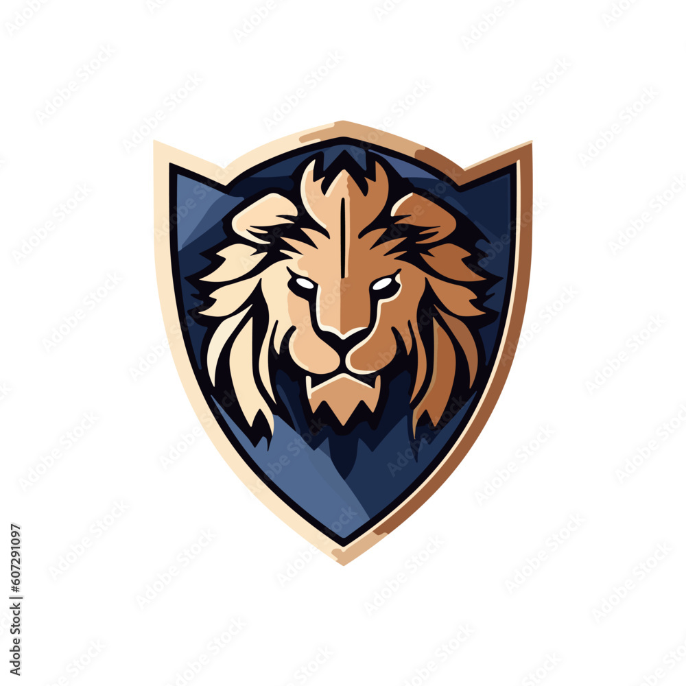 Minimalist lion head with emblem logo.