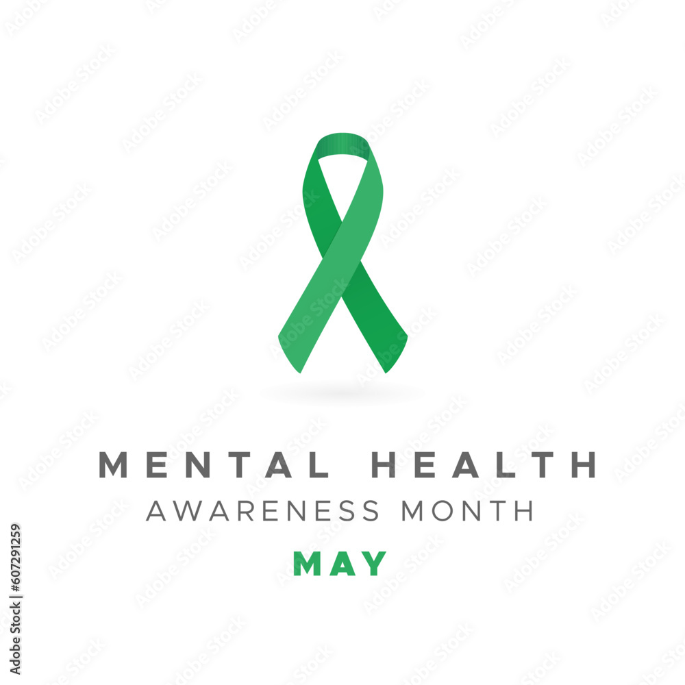 May is Mental Health awareness month. Green awareness ribbon. Vector illustration, flat design May is Mental Health awareness month. Green awareness ribbon. Vector illustration, flat design