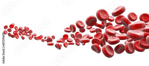 Blood cells wave on white, 3D illustration with transparent background