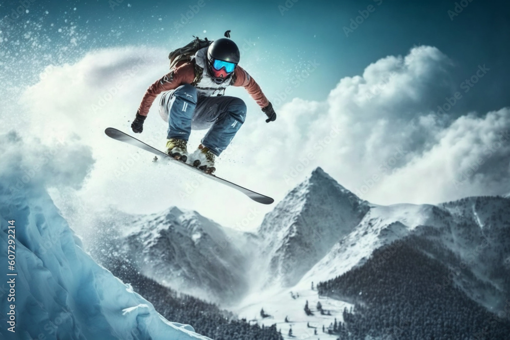 Extreme athlete Sports ski jump on mountain. Generate Ai