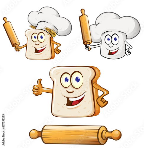 Set of  Bread Slice Cartoon Mascot Character