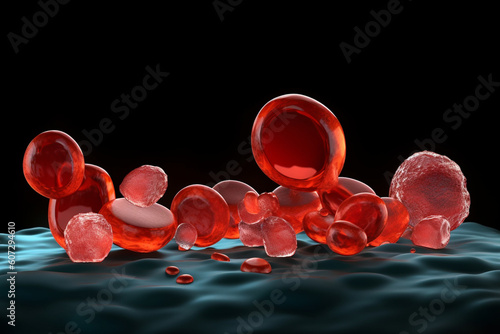 Erythrocytes in various stages of development, medicine, blood, Generative AI photo