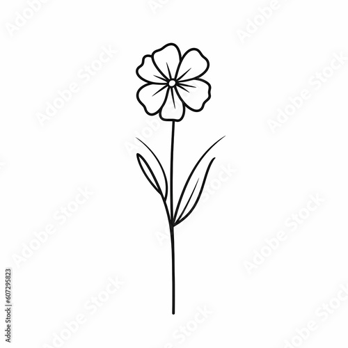 Flower With Stem Black Line Art Illustration