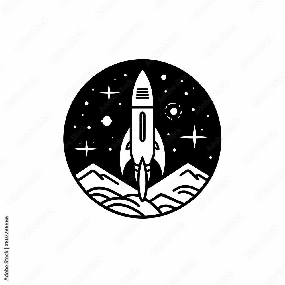 Rocket To The Moon In Circle Logo Illustration