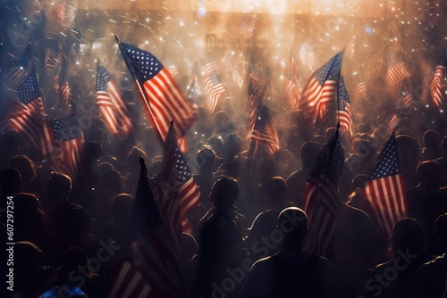 Image of crowd with American flags on fourth of july