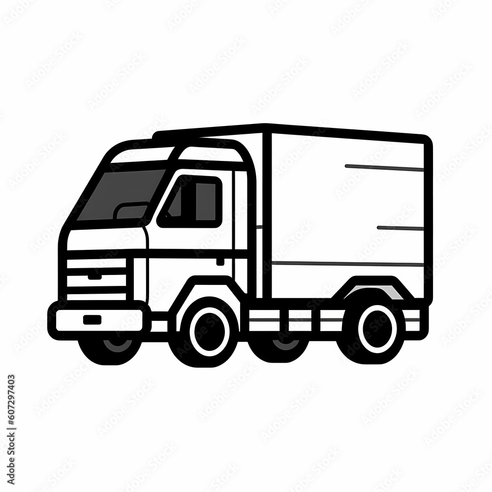  Simple Black Line Truck Icon Illustration