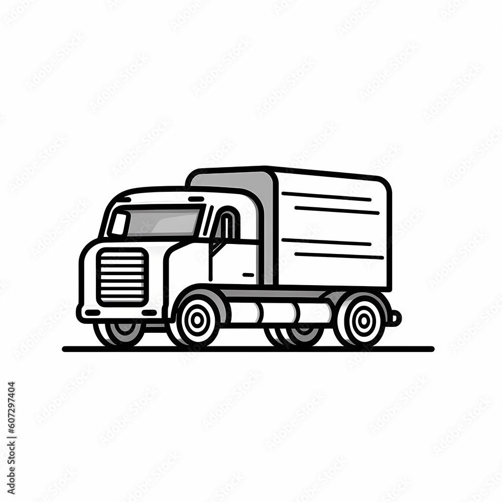  Simple Black Line Truck Icon Illustration