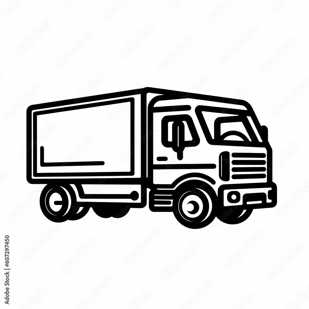 Simple Black Line Truck Icon Illustration