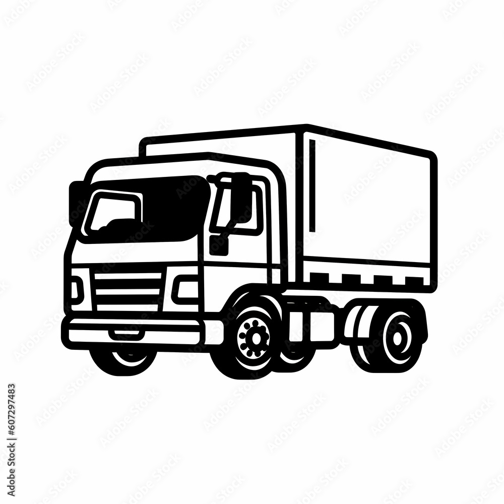 Simple Black Line Truck Icon Illustration