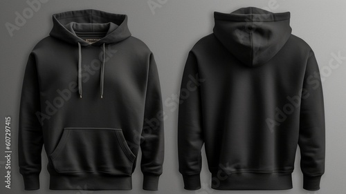Blank black male hoodie sweatshirt long sleeve template Generative AI © Dyeru