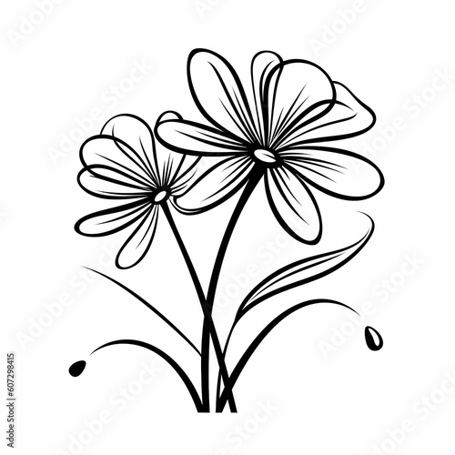 Wild Flowers Thick Black Outline Illustration