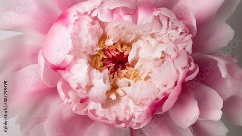 top view of a beautiful pink peony and loose petals  Generative AI