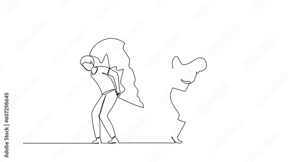 Self drawing animation of single line draw broken heart carried by man woman. Divorce heartache. Family conflict. Break up relationship. Married couple sad. Continuous line draw. Full length animated Self drawing animation of single line draw broken heart carried by man woman. Divorce heartache. Family conflict. Break up relationship. Married couple sad. Continuous line draw. Full length animated