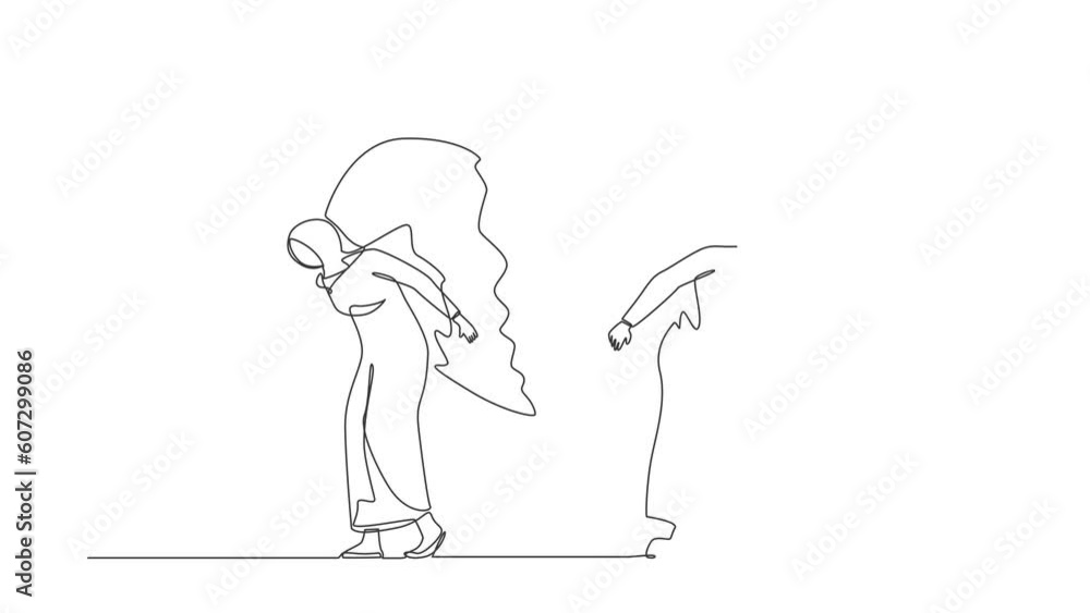 Animated self drawing of continuous line draw broken heart carried by Arab man woman. Divorce heartache. Family conflict. Break up relationship. Married couple angry. Full length one line animation Animated self drawing of continuous line draw broken heart carried by Arab man woman. Divorce heartache. Family conflict. Break up relationship. Married couple angry. Full length one line animation