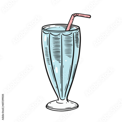 Milkshake cocktail blue color drink in cartoon style.