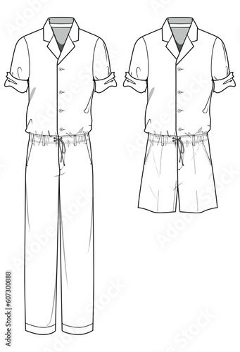 Men's Casual Jumpsuit, Men's Short Jumpsuit  Fashion Illustration, Vector, CAD, Technical Drawing, Flat Drawing, Template, Mockup.