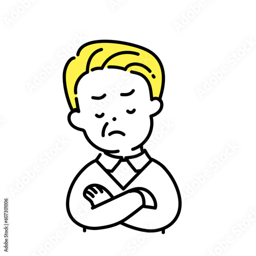 かわいい人物のイラストシリーズ _ シニアの男性_ 考える