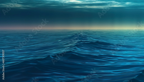 Deep blue sea with waves and sky. 3D rendering. Computer digital drawing Generative AI © CreativeCanvas