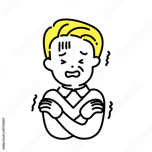 かわいい人物のイラストシリーズ _ シニアの男性_ 寒い