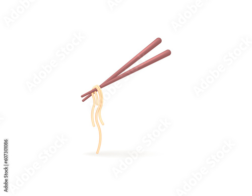 illustration of noodles and chopsticks. eat noodles using chopsticks. food and cutlery. 3d and realistic illustration design. vector elements. white background