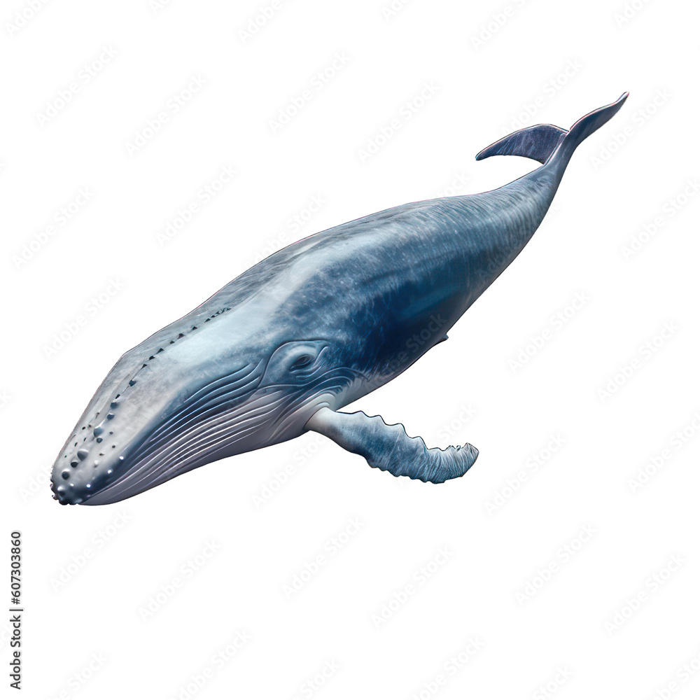 Fototapeta premium Blue whale isolated on white created with Generative AI