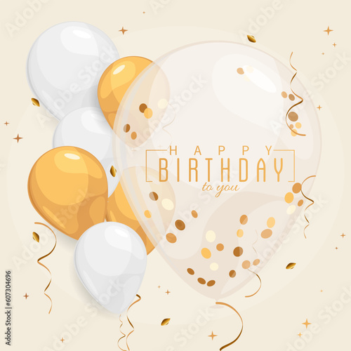 Photography Happy Birthday congratulation design with white and gold balloons