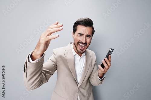 man smile phone portrait suit business hold smartphone happy call selfies
