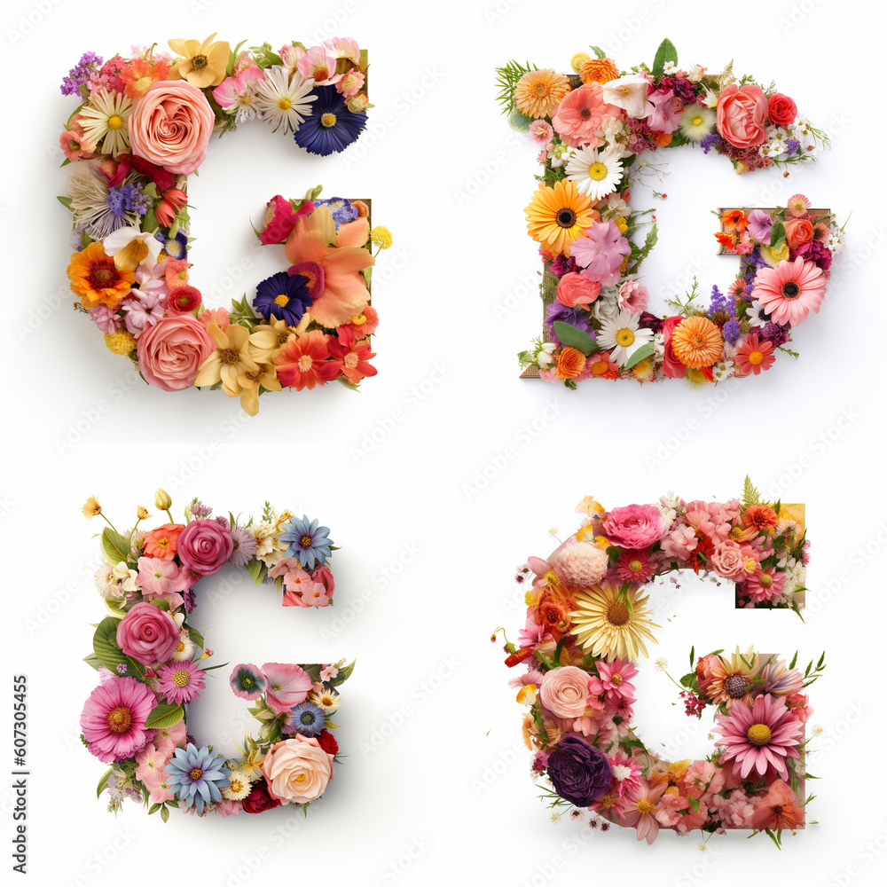 English letters composed of flowers,created with generative ai tecnology. English letters composed of flowers,created with generative ai tecnology.