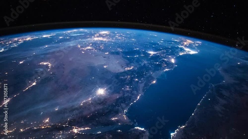 Planet Earth at night seen from space in real time. View from International Space Station. Public Domain images from Nasa	
