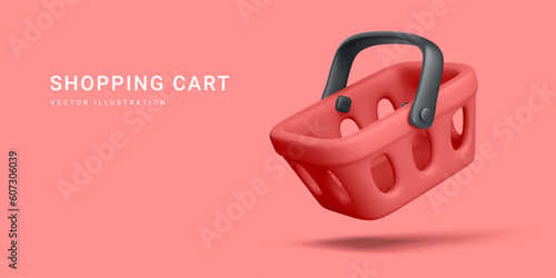 Empty red shopping cart isolated on light background. Vector illustration
